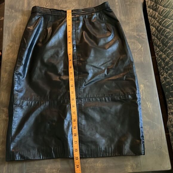 Vintage Comint Black Genuine Leather Skirt Sz- - Picture 4 of 13